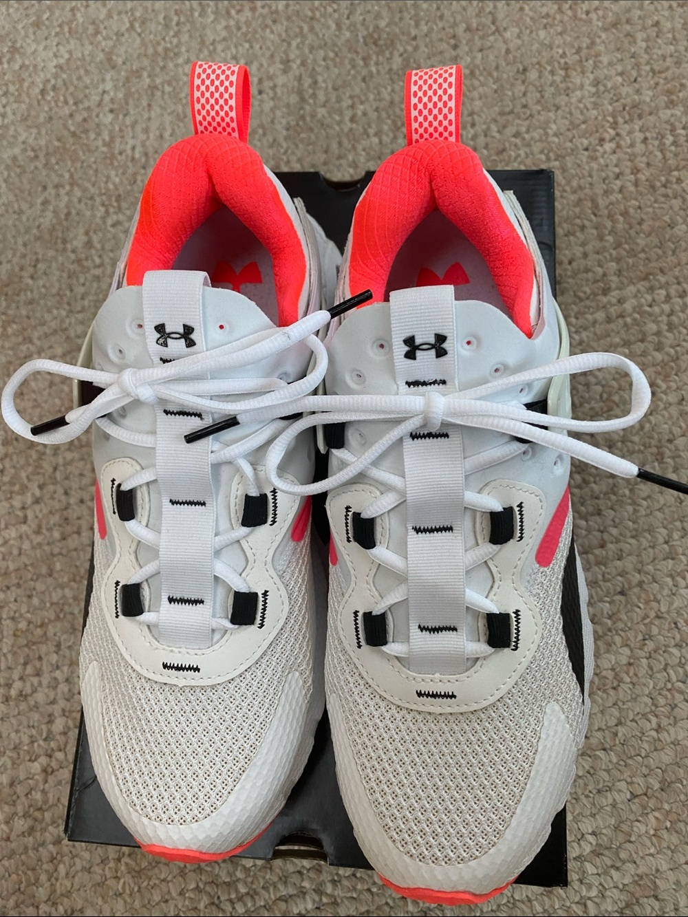Under Armour Womens White Sneakers with Neon Pink Accents
